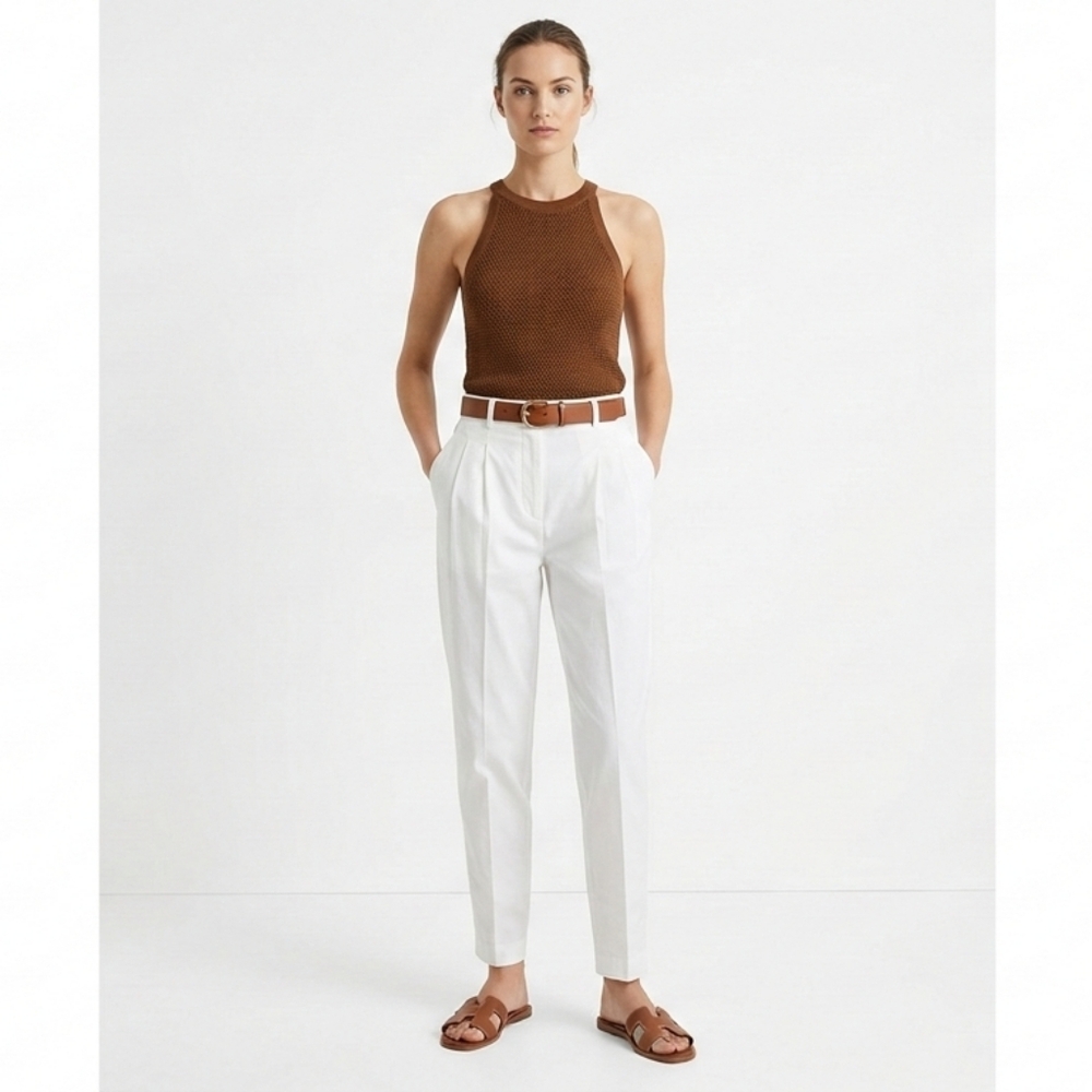 HUGO BOSS White Tapered Pleated Trousers